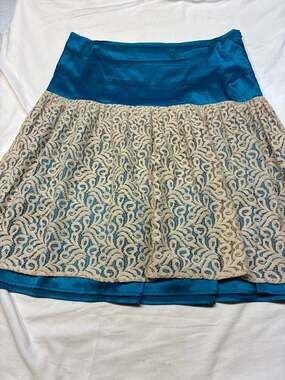 Kenzie Teal Silk Blend Lace Overlay Mini Skirt Size 6